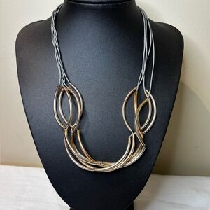 Lizzy James Mixed Metal Curved Link Leather Statement Necklace